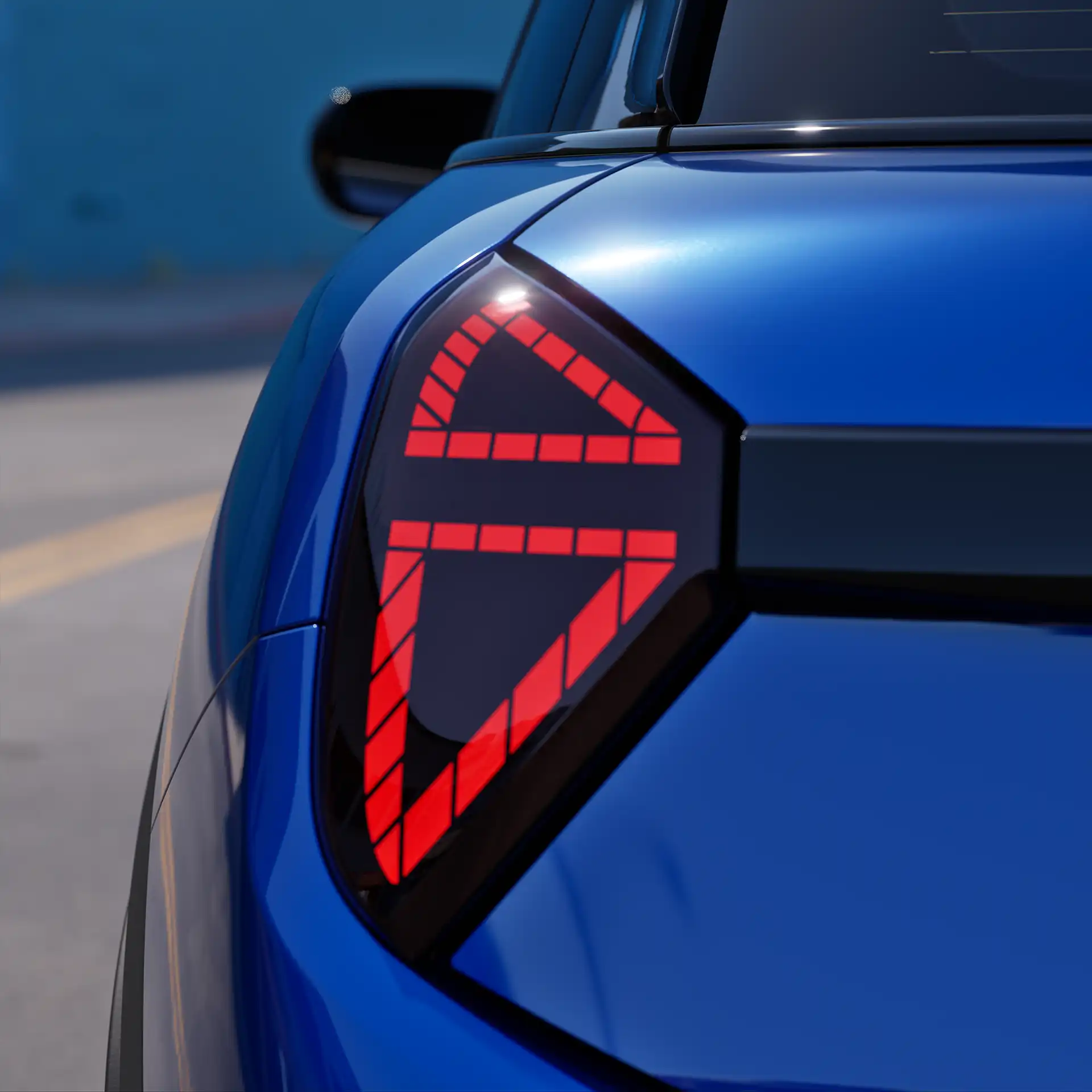 Detail view of the MINI Cooper 5-Door rear light with red lights on