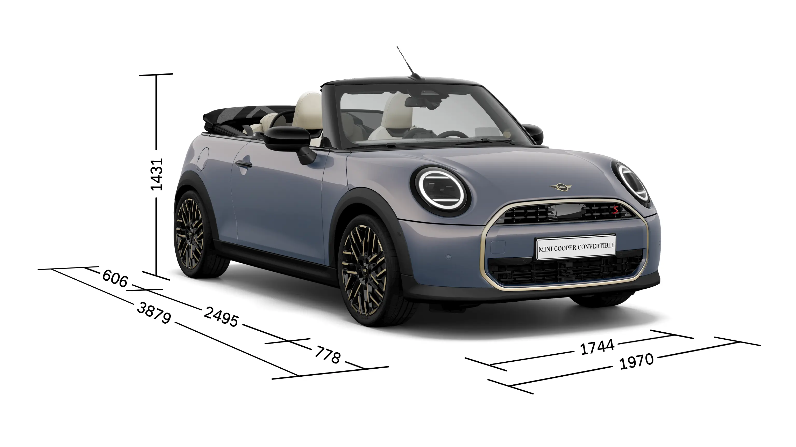 MINI Cooper Convertible - Front View with Dimensions